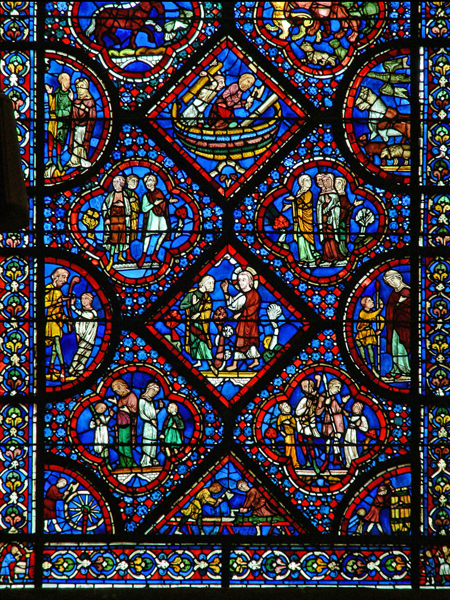 A photograph of the lower half of the Noah’s Arc window.