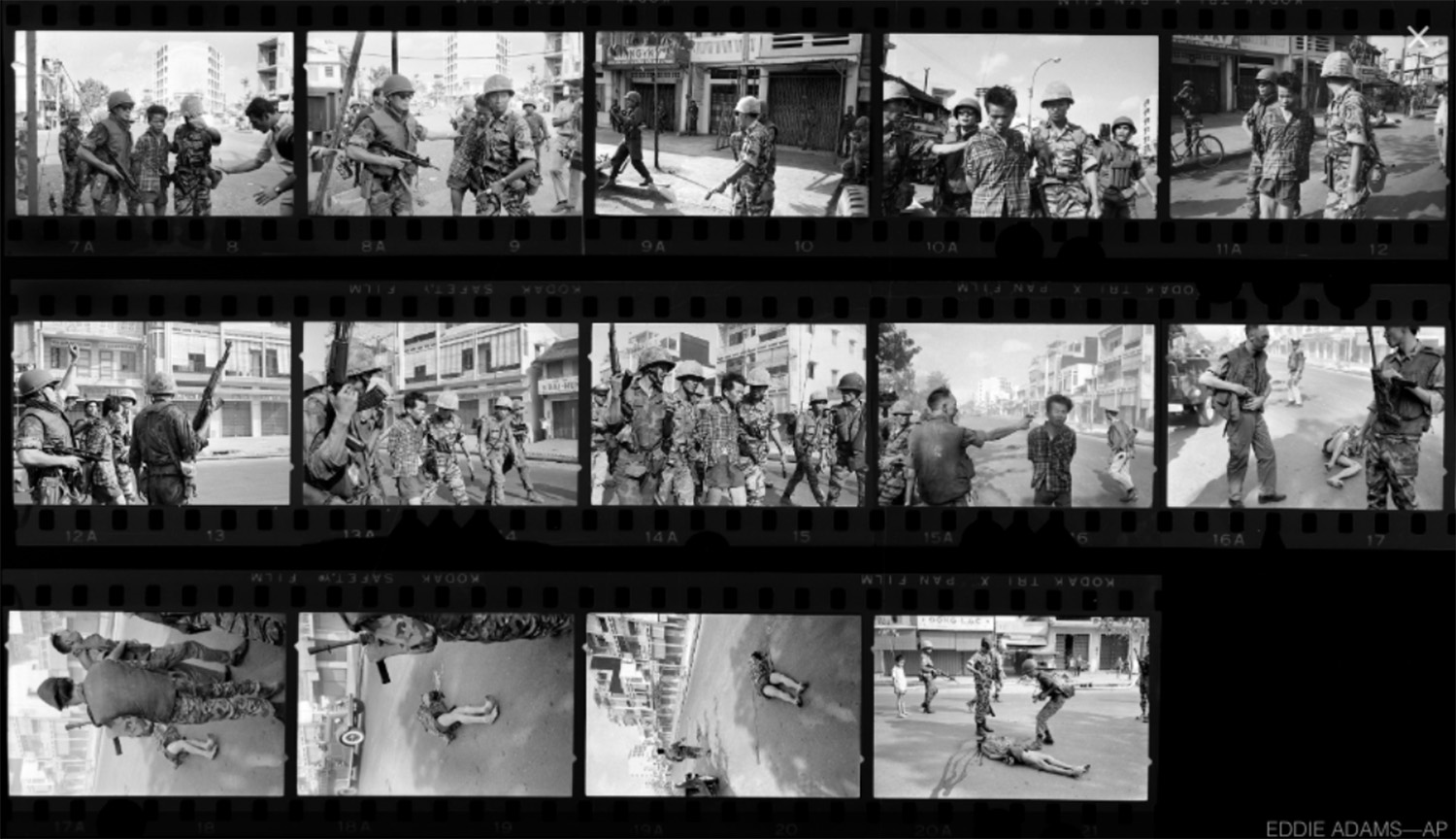 Fourteen photograph negatives that include moments before and after the “Saigon Execution” photograph.