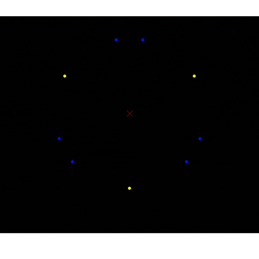 Two circles overlaid with horizontal stripes. The circles appear different colors though they are the same.